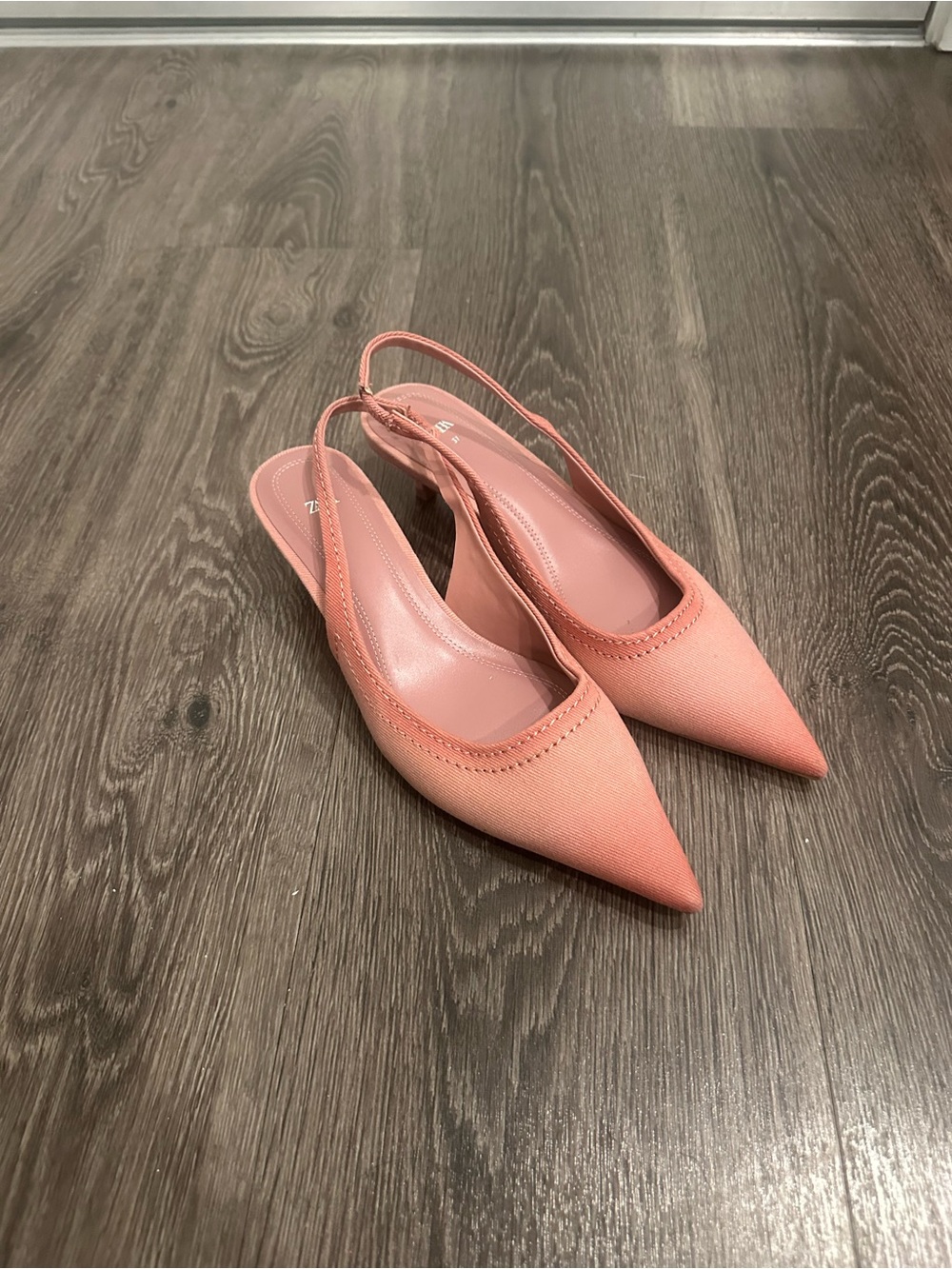 Zara Coral Pink Pointed Slingback Kitten Heels